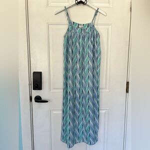 En Creme Teal & Navy Chevron-Print Spaghetti-Strap Maxi Dress